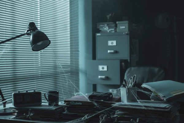 Stressed entrepreneur surrounded by business chaos and inefficiency